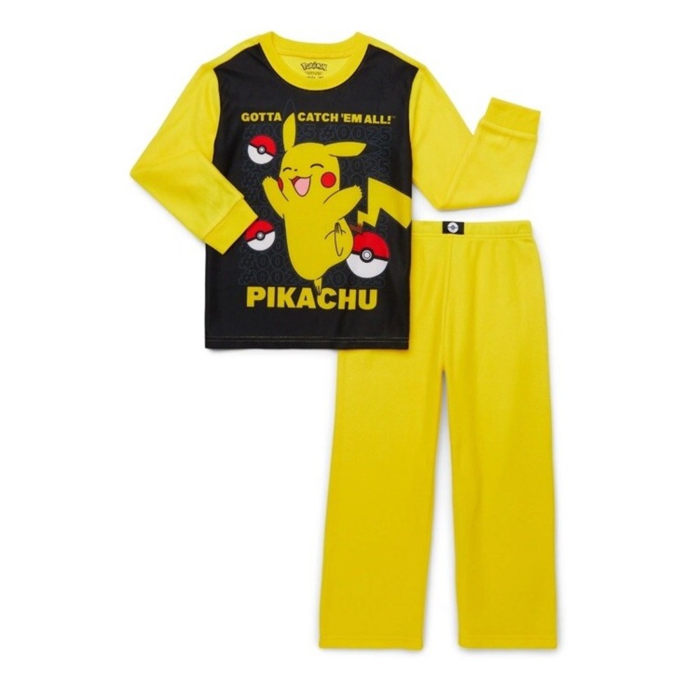 Pokemon Pajama Set Pikachu Kids‎ Size M 8 Yellow Black Long Sleeve Fleece NEW